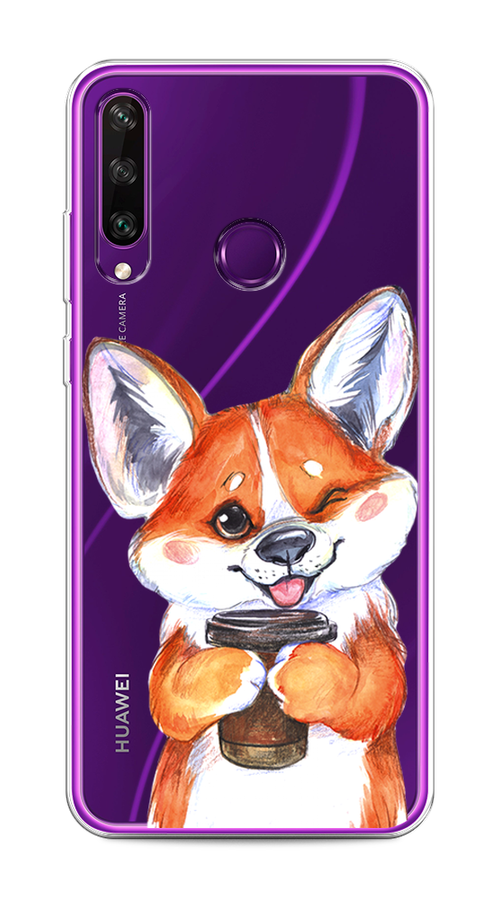 

Чехол на Huawei Y6p "Корги с кофе", Оранжевый;белый, 6103250-4