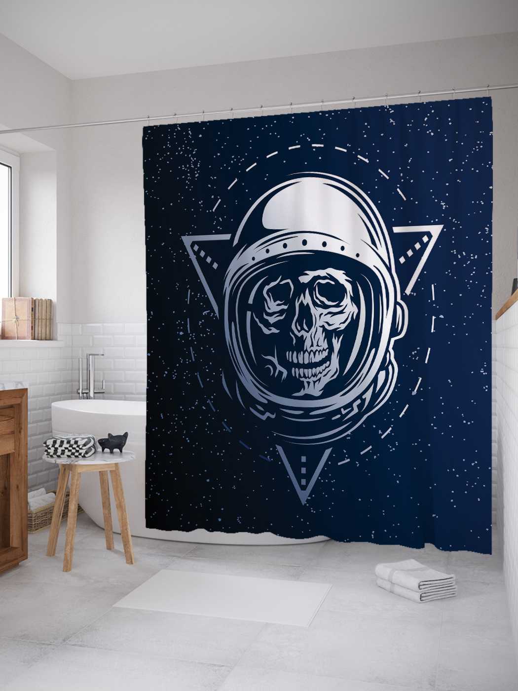 

Штора (занавеска) для ванной JoyArty "Космический череп" из сатена, 180х200 см с крючками, Желтый