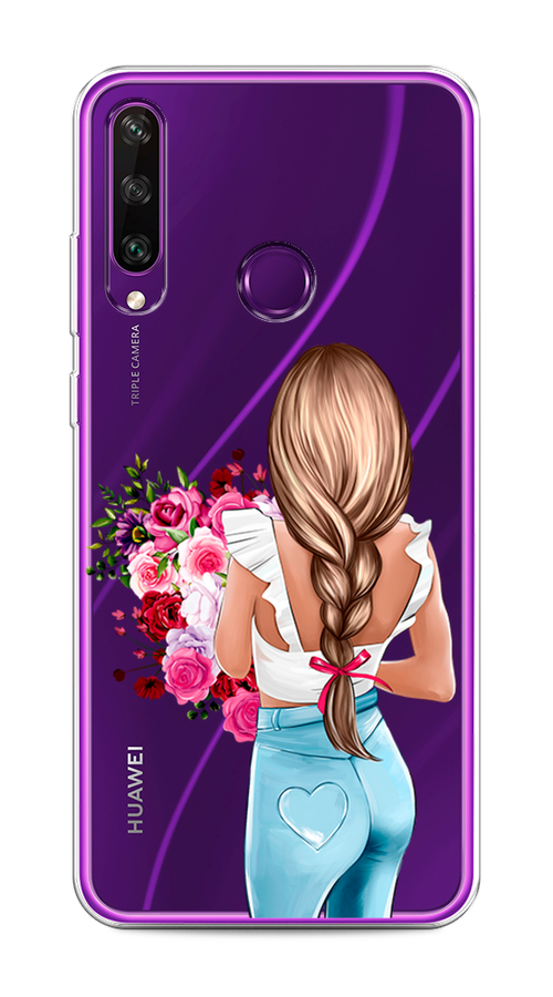 

Чехол на Huawei Y6p "Девушка с цветами", Коричневый;розовый;голубой, 6103250-6