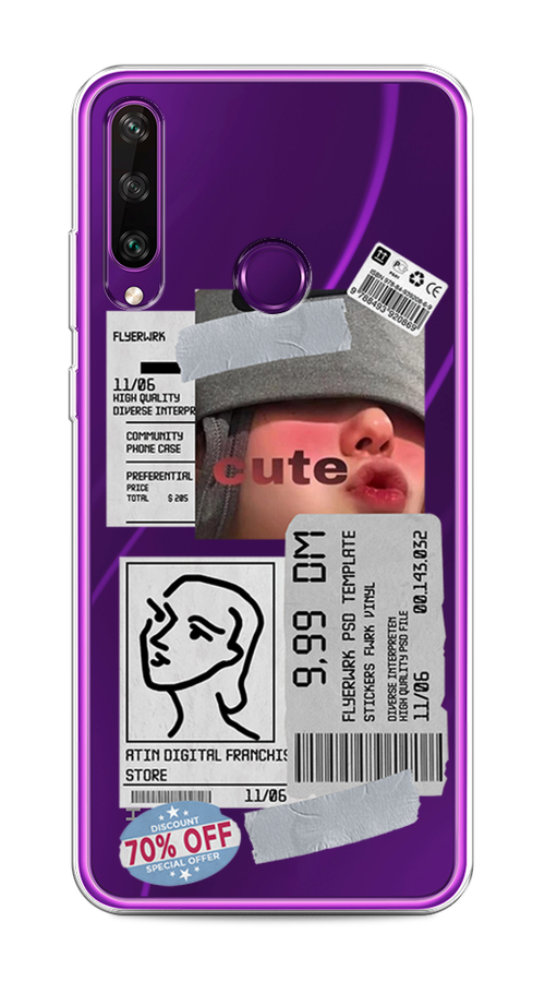 

Чехол на Huawei Y6p "Cute girl collage", Розовый;серый;голубой, 6103250-6