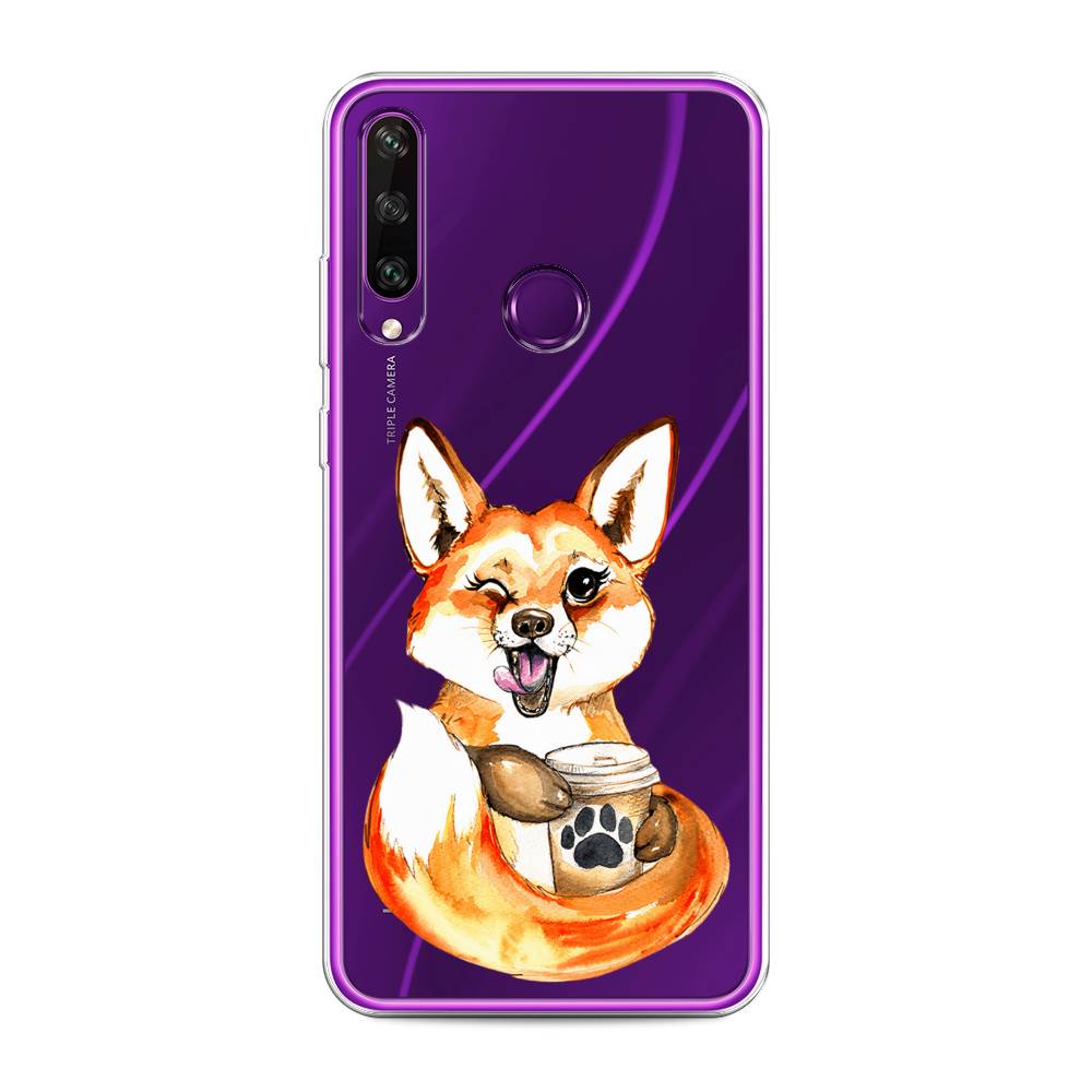 Чехол для Huawei Y6p Подмигивающая лиса с кофе