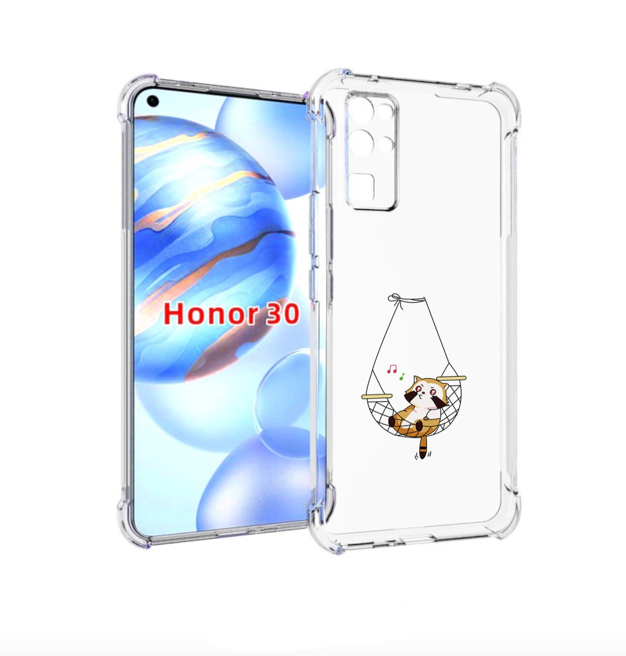 

Чехол бампер MyPads енот-на-гамаке для Honor 30 (BMH-AN10) проти, Прозрачный, Tocco