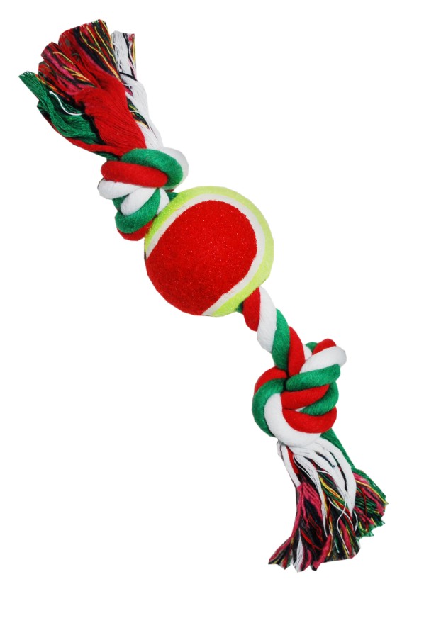 фото Игрушка для собак №1 грейфер веревка с двумя узлами и теннисным мячом, 28 см