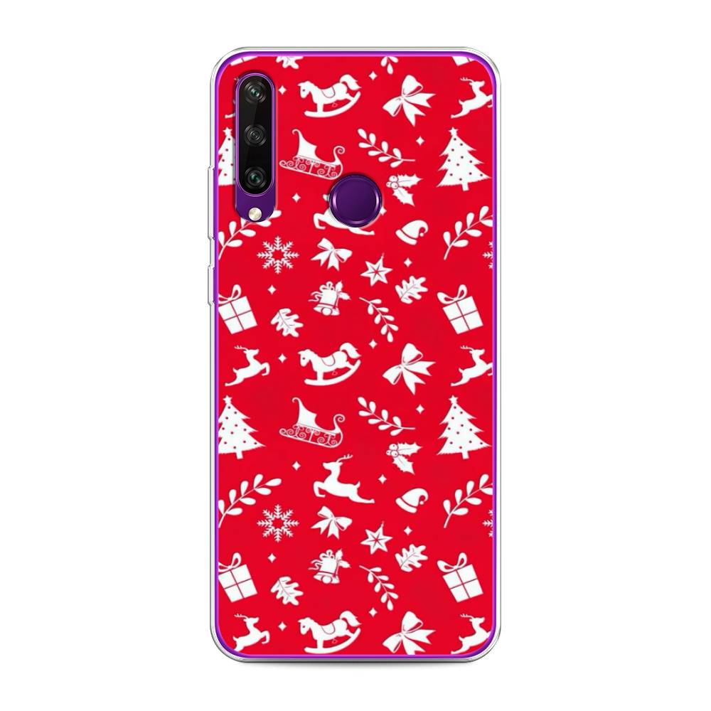 

Чехол на Huawei Y6p "Красный новогодний фон", Красный;белый, 6103250-5