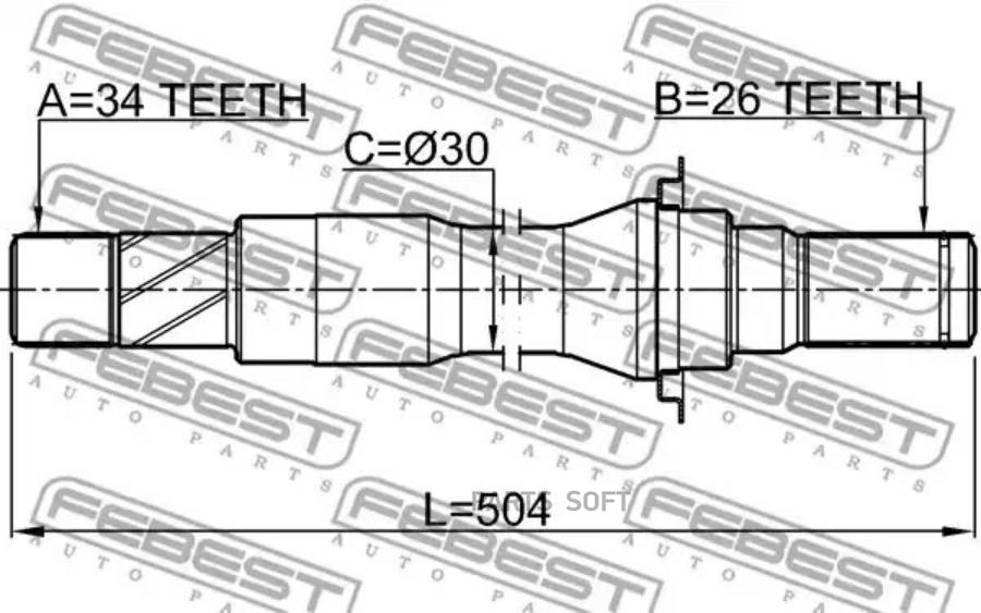 

Полуось Правая 34x504x26 Febest арт. 1012-V250MTRH