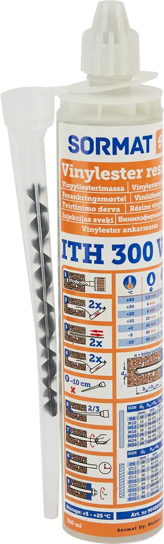 Химический анкер Sormat ITH VE 300 мл пластиковый анкер для ячеистых бетонов фиксар
