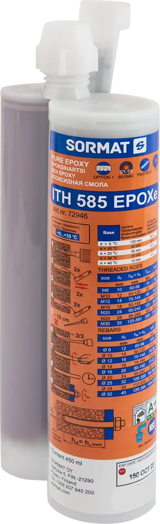 Химический анкер Sormat ITH 585 Epoxe 450 мл анкер химический sormat 300 wi для бетона кирпича керамзита и камня