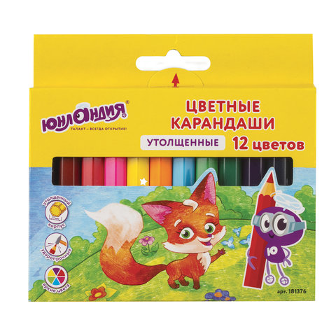 

Карандаши цветные 12 цв Юнландия Малыши-карандаши d=5мм 6гр укороченные24 уп, Разноцветные