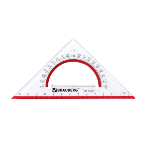 Треугольник 45° 13см Brauberg Crystal прозрачный с выделенной шкалой и транспортиром 48шт