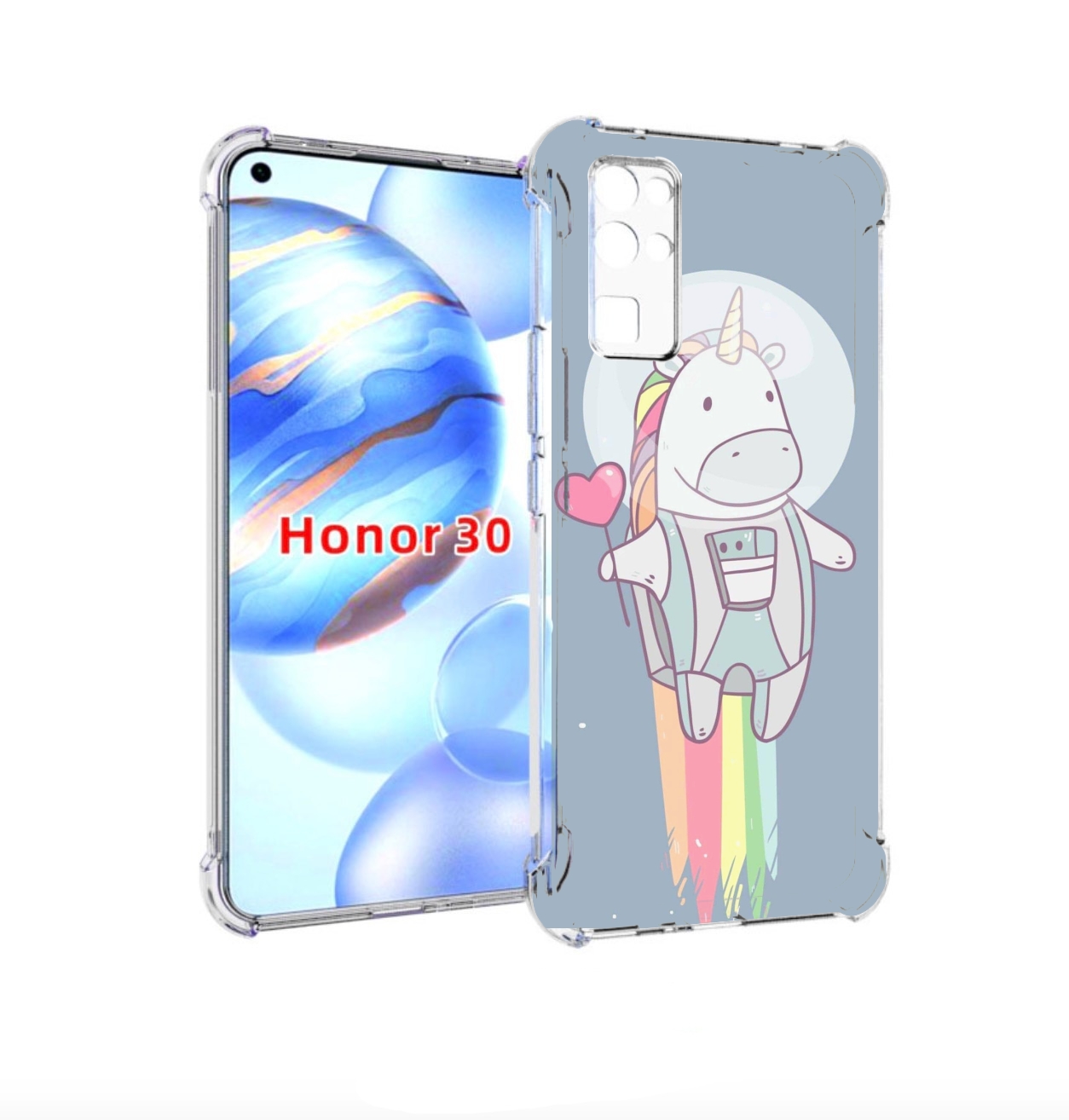 

Чехол бампер MyPads единорог летит за орбиту для Honor 30 (BMH-A, Прозрачный, Tocco