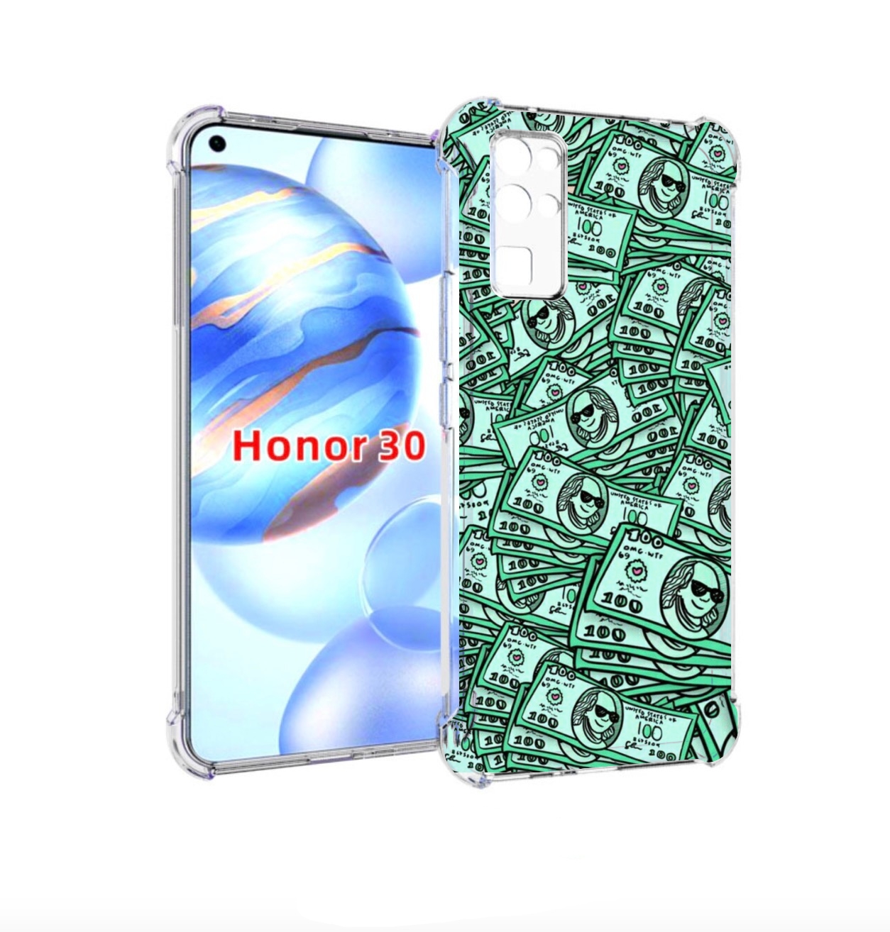 

Чехол бампер MyPads доллары картинка для Honor 30 (BMH-AN10) про, Прозрачный, Tocco