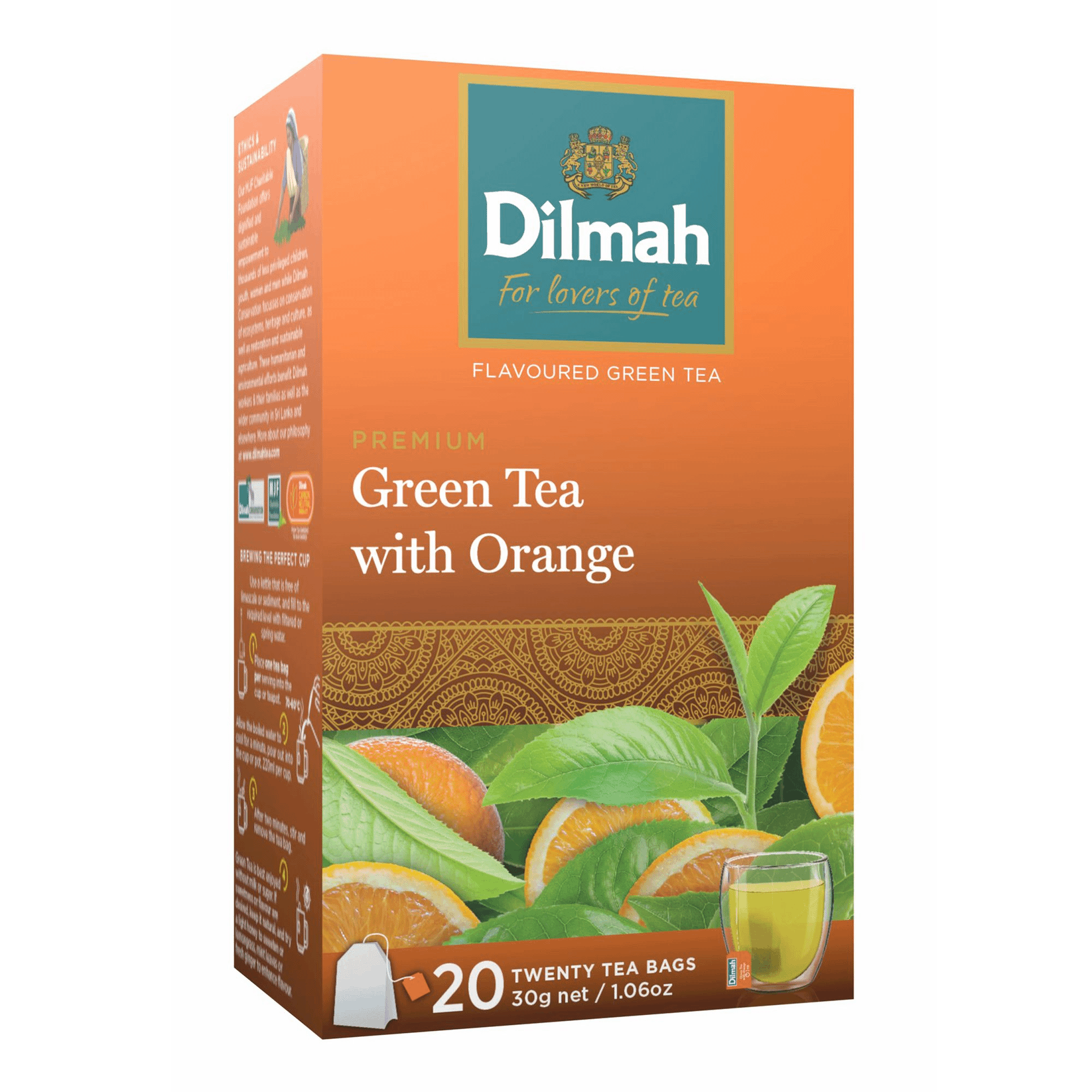 Чай зеленый Dilmah Апельсин в пакетиках 1,5 г х 20 шт