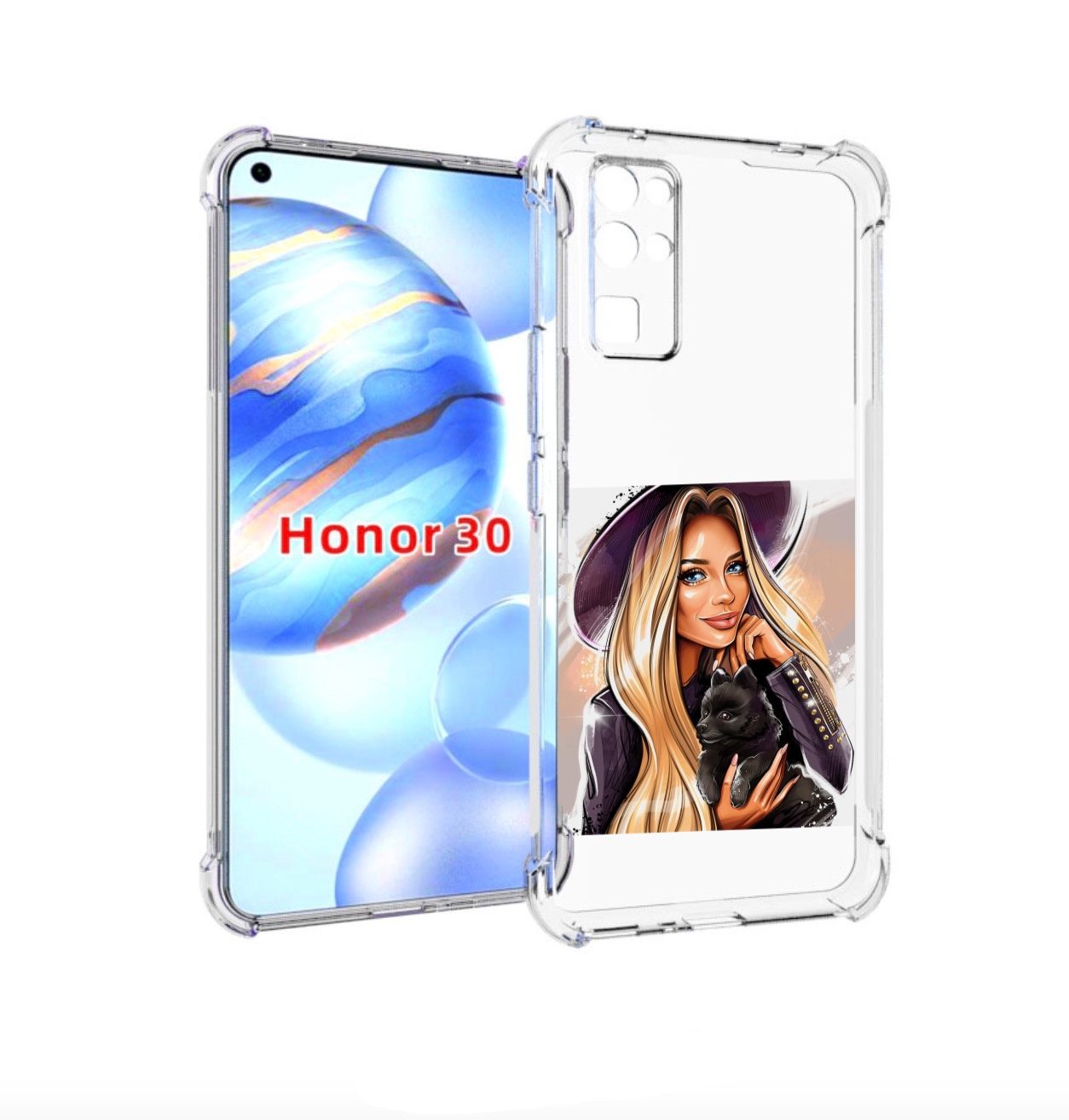 

Чехол бампер MyPads девушка-с-черным-щенком женский для Honor 30, Прозрачный, Tocco