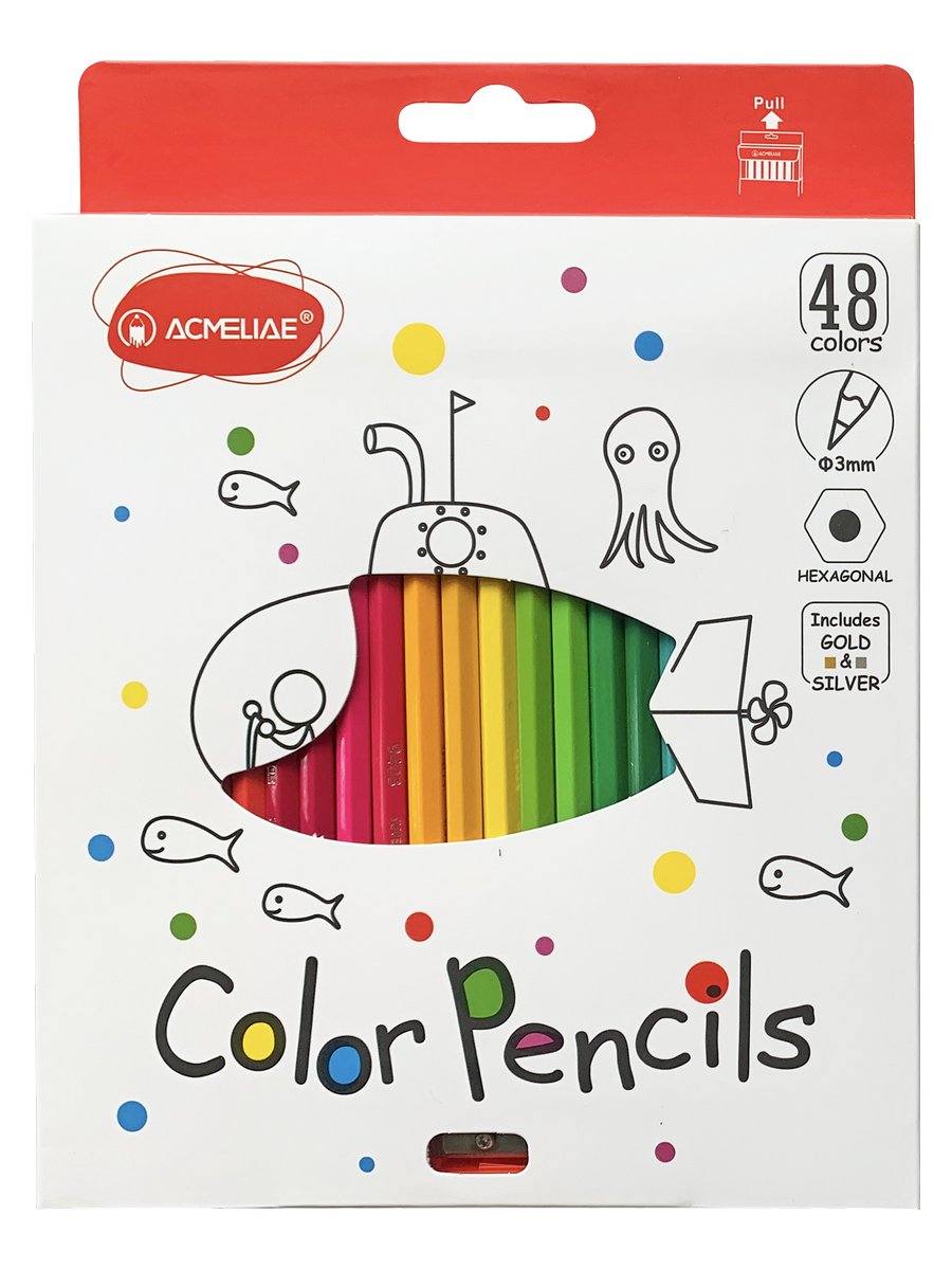 

Цветные карандаши для рисования + точилка ACMELIAE Color Pencils, 9403-48, 48 цветов, Разноцветные