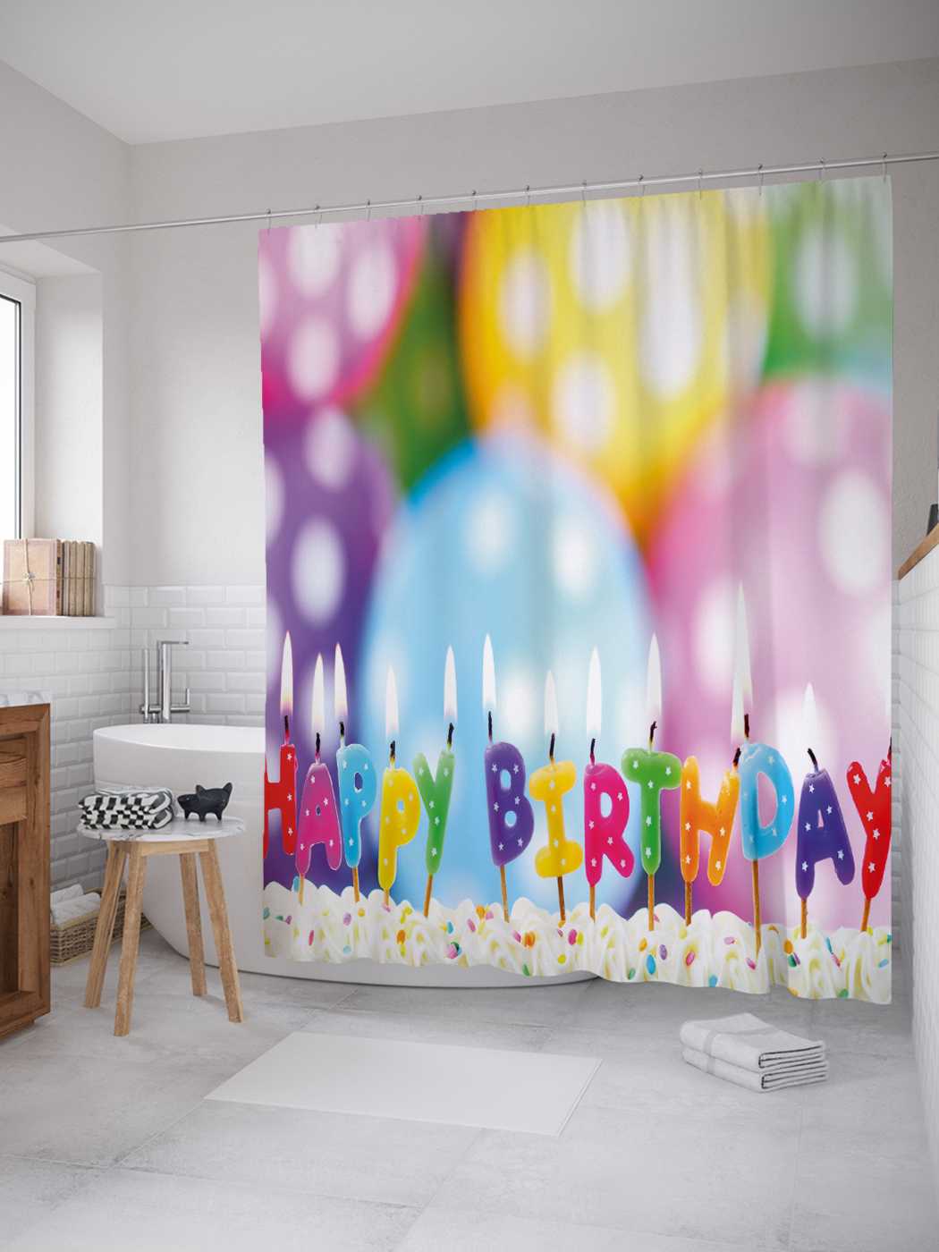 

Штора (занавеска) для ванной JoyArty "Свечи на тортик" из сатена, 180х200 см с крючками, Синий