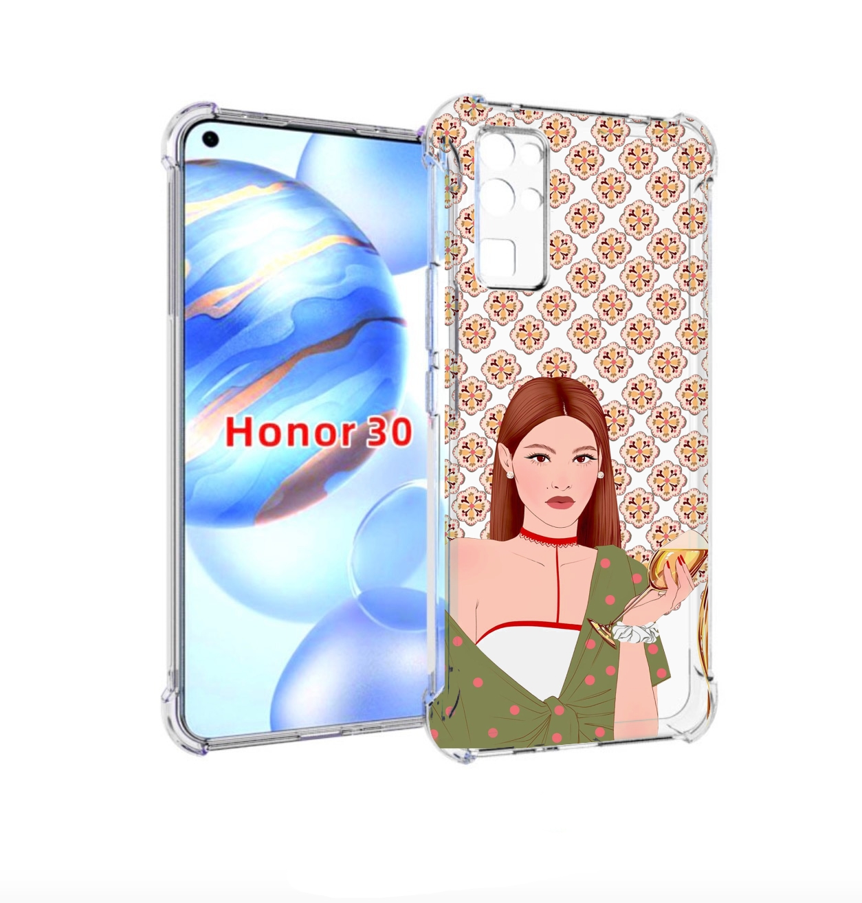 

Чехол бампер MyPads девушка-с-вином-рисунок женский для Honor 30, Прозрачный, Tocco