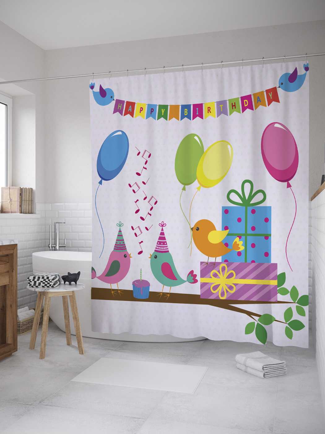 

Штора для ванной JoyArty "Поздравительная мелодия" 180х200 см с крючками, Синий