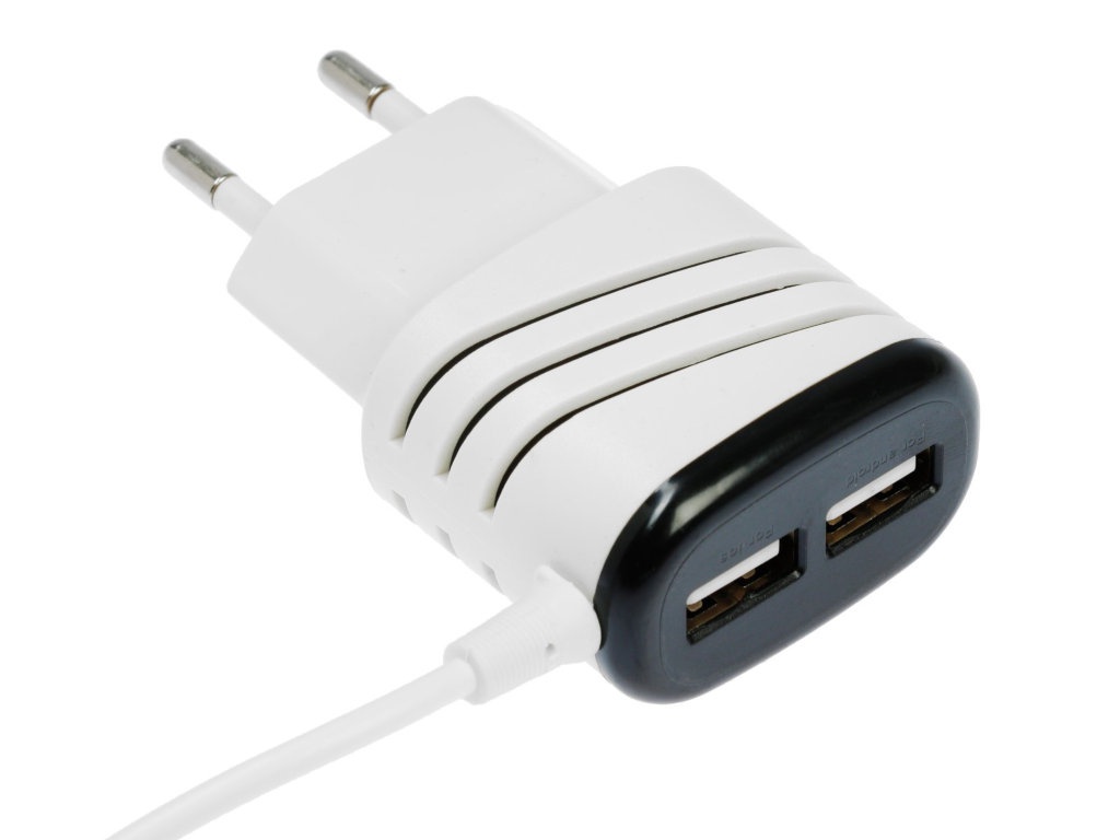 фото Зарядное устройство luazon lcc-24 2xusb microusb 1m black-white 4310389 luazon home