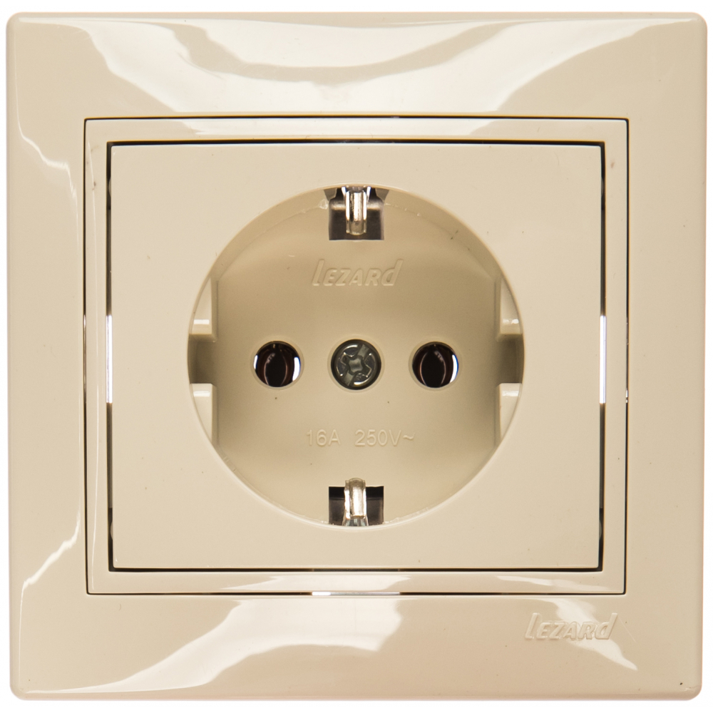 

Розетка Lezard MIRA с заземлением, ПБТ, кремовый, со вставкой 701-0303-122B