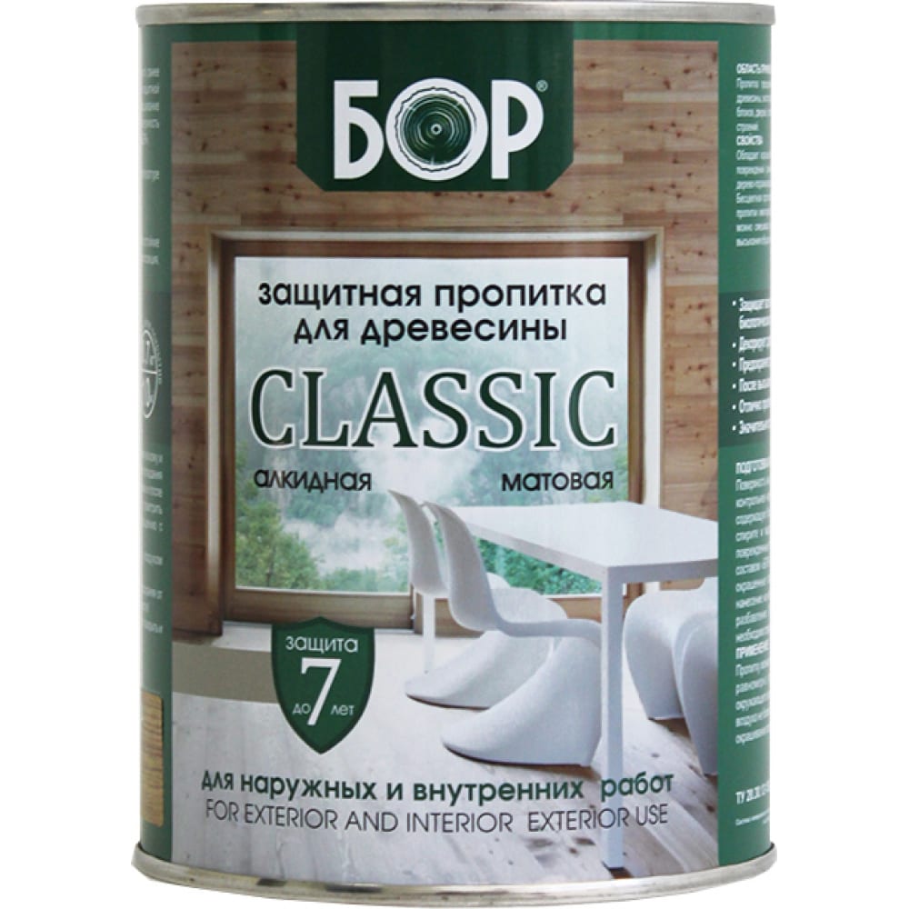 Защитная пропитка для древесины Бор CLASSIC дуб, банка 0,7 кг 4690417078707