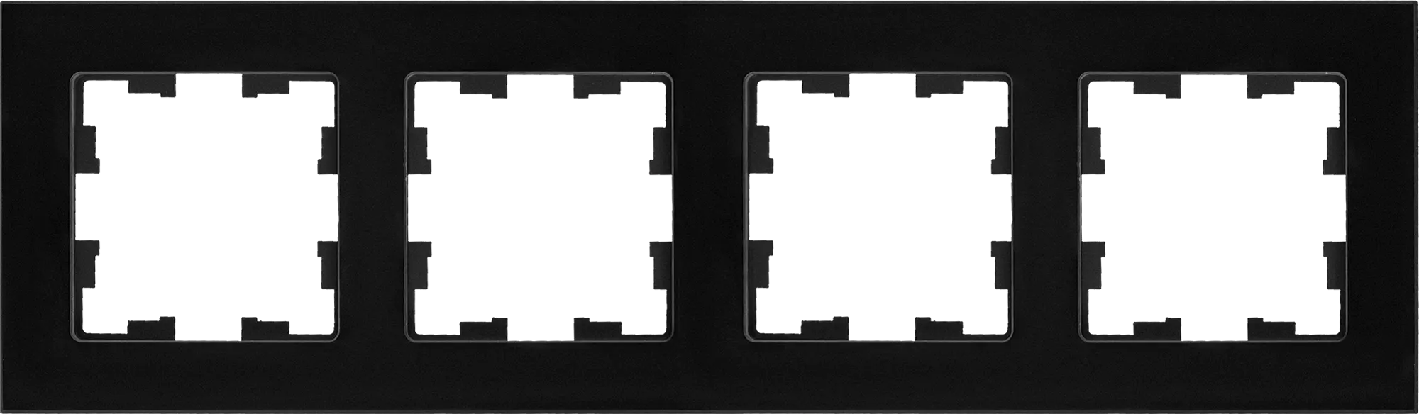 Рамка для розеток и выключателей Brite 4 поста стекло цвет черный