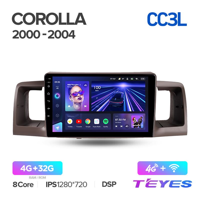 

Магнитола Teyes CC3L 4/32 9" для Toyota Corolla E130 E120 2000-2004, CC3L 4/32 9"