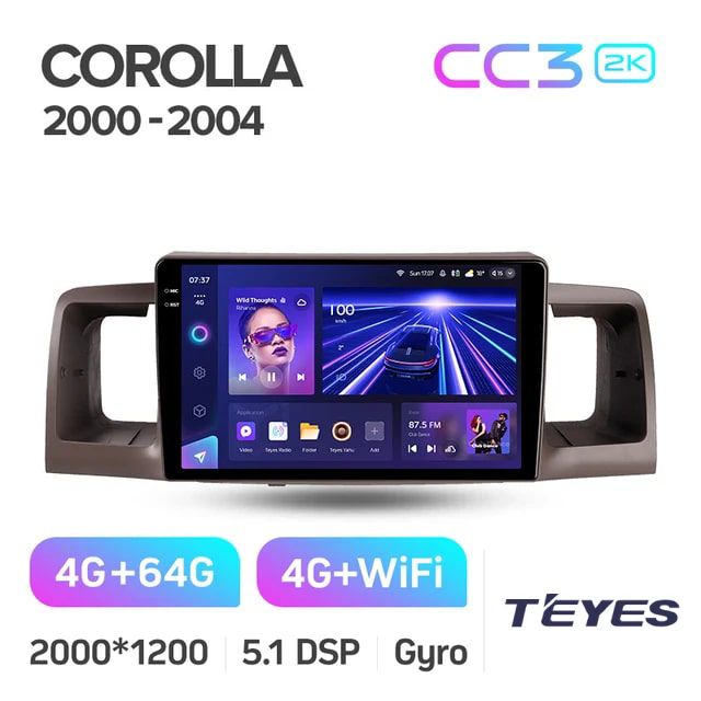 

Магнитола Teyes CC3 2K 4/64 9" для Toyota Corolla E130 E120 2000-2004, CC3 2K 4/64 9"