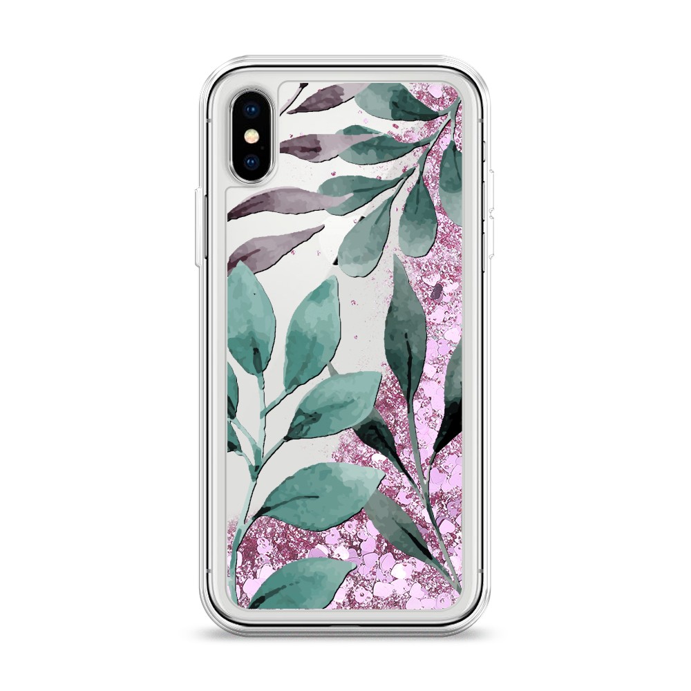 

Жидкий чехол с блестками "Листы цветов" на Apple iPhone X (10), 11094-1
