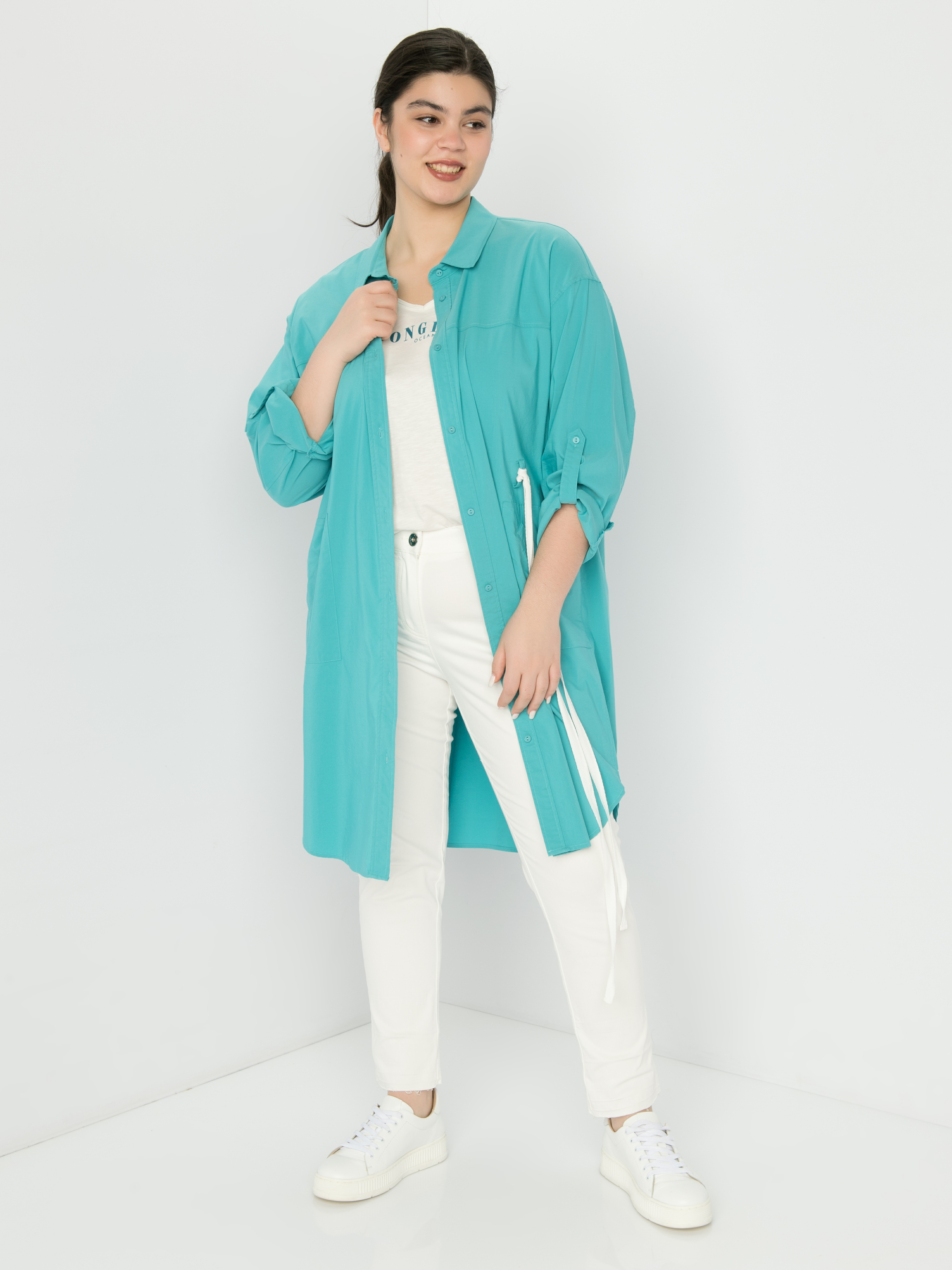 

Рубашка женская SAMOON by GERRY WEBER 830015-21200-8560 голубая 52, 830015-21200-8560