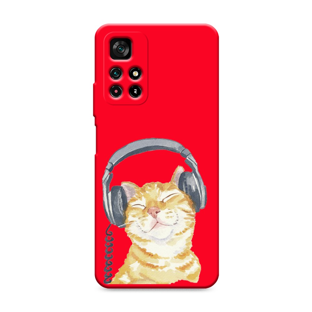 

Матовый силиконовый чехол "Кот меломан" на Xiaomi Redmi Note 11S 5G, Кот меломан