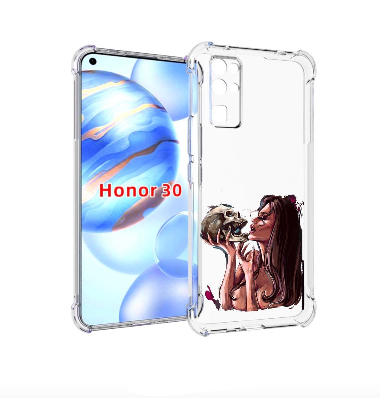 

Чехол бампер MyPads девушка-модель-с-черепом для Honor 30 (BMH-A, Прозрачный, Tocco