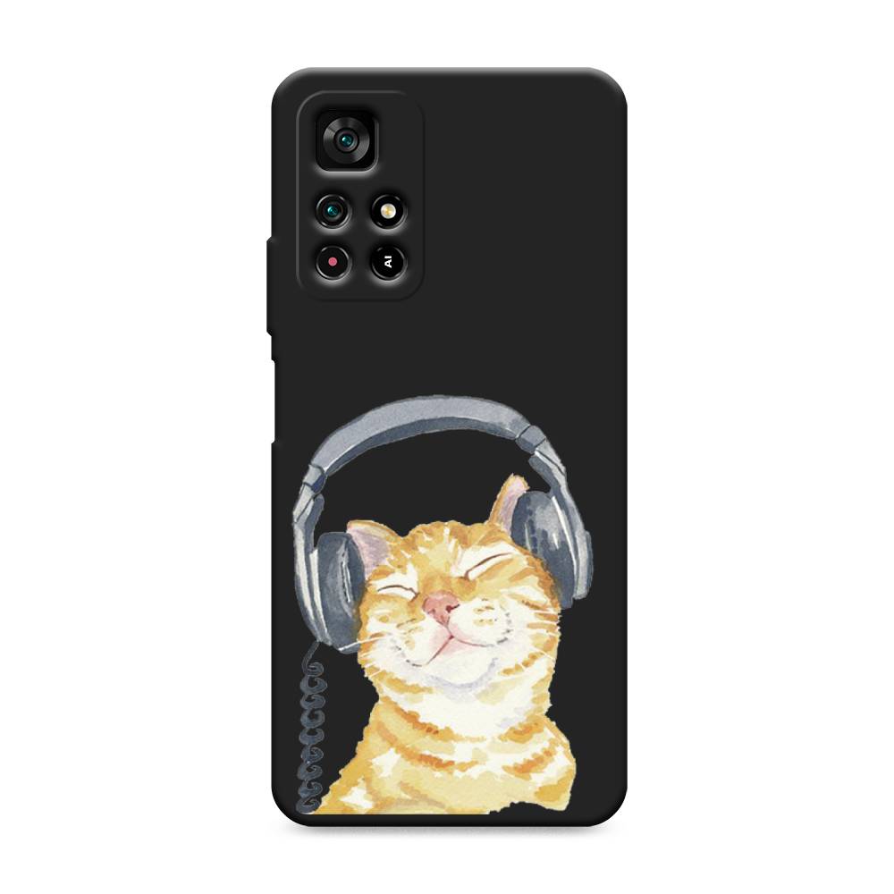 

Матовый силиконовый чехол "Кот меломан" на Xiaomi Redmi Note 11 5G, Кот меломан