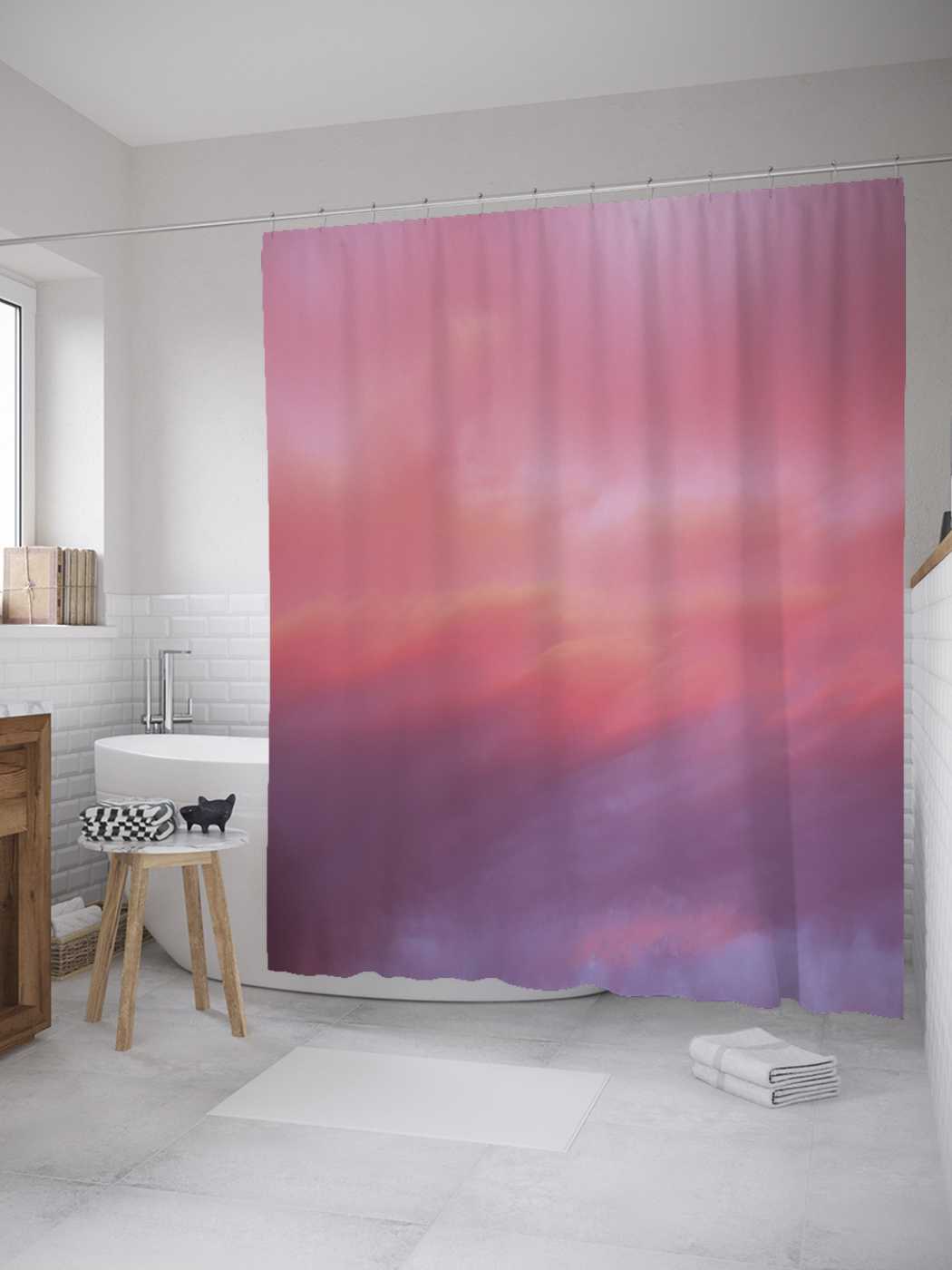 фото Штора (занавеска) для ванной joyarty "размытый горизонт" из сатена, 180х200 см с крючками