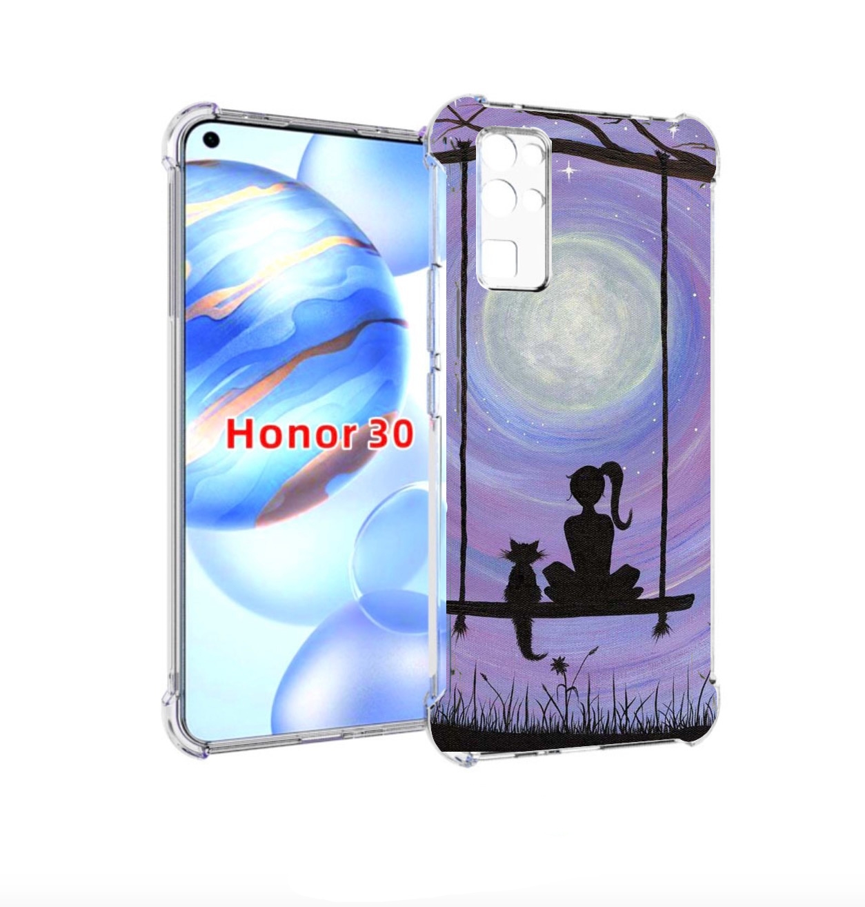 

Чехол бампер MyPads девушка с котом на качеле женский для Honor, Прозрачный, Tocco
