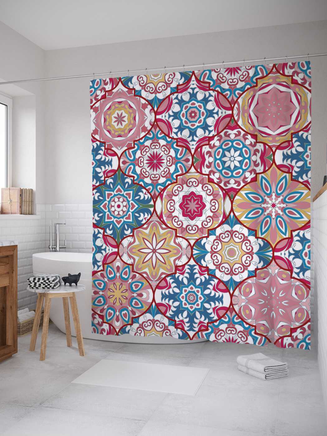 

Штора (занавеска) для ванной JoyArty "Цветочное марево" из сатена, 180х200 см с крючками, Серый