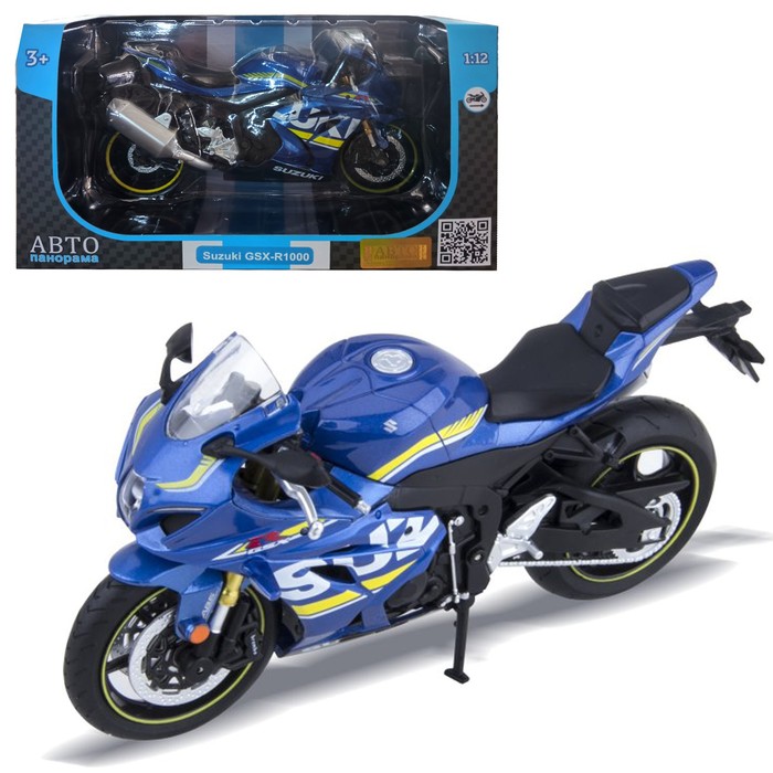 

Модель мотоцикла металл. Suzuki GSX-R 1000 1:12, цвет синий, свободный ход колёс