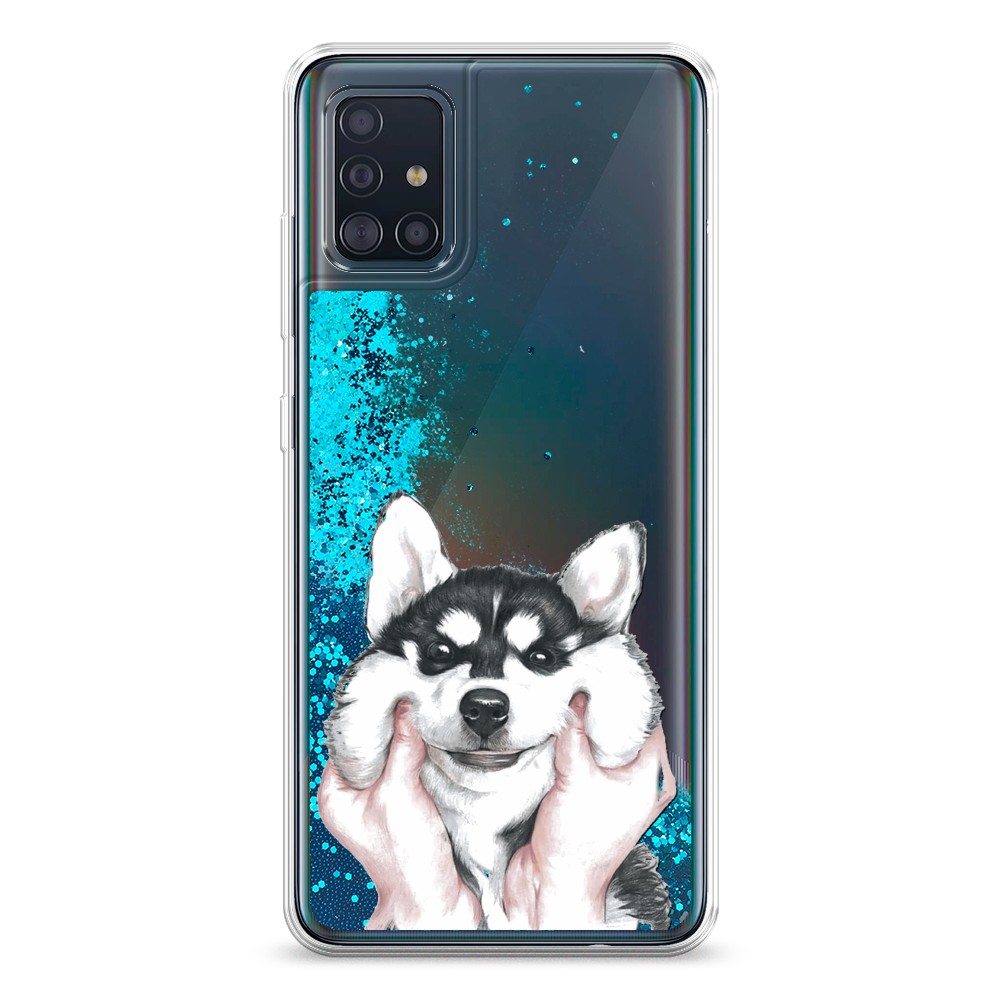 

Жидкий чехол с блестками "Щечки хаски" на Samsung Galaxy A51