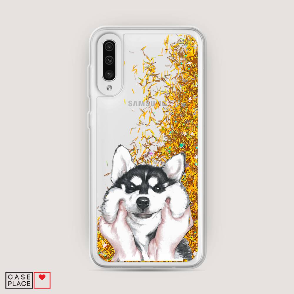 

Жидкий чехол с блестками "Щечки хаски" на Samsung Galaxy A50, 27790-1