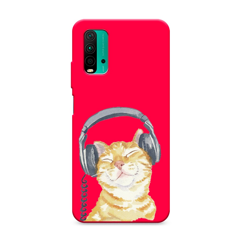 

Матовый силиконовый чехол "Кот меломан" на Xiaomi Redmi 9T, Кот меломан