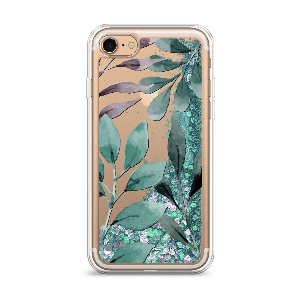 

Жидкий чехол с блестками "Листы цветов" на Apple iPhone 8, 10895-1