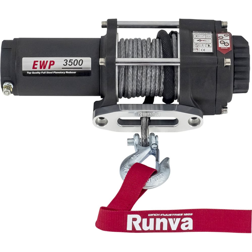 Электрическая лебёдка RUNVA 12V 3500A lbs 1588 кг синтетический трос EWP3500ASR