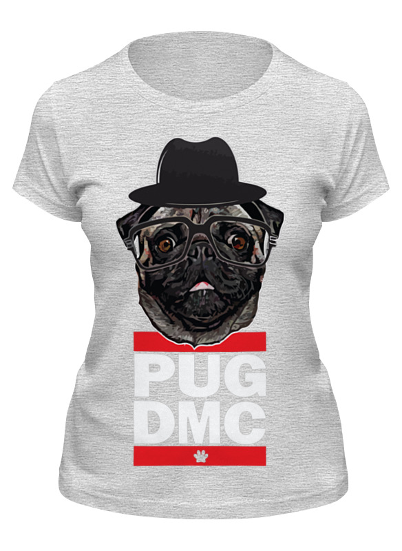 

Футболка женская Printio Pug x run dmc серая M, Серый, Pug x run dmc