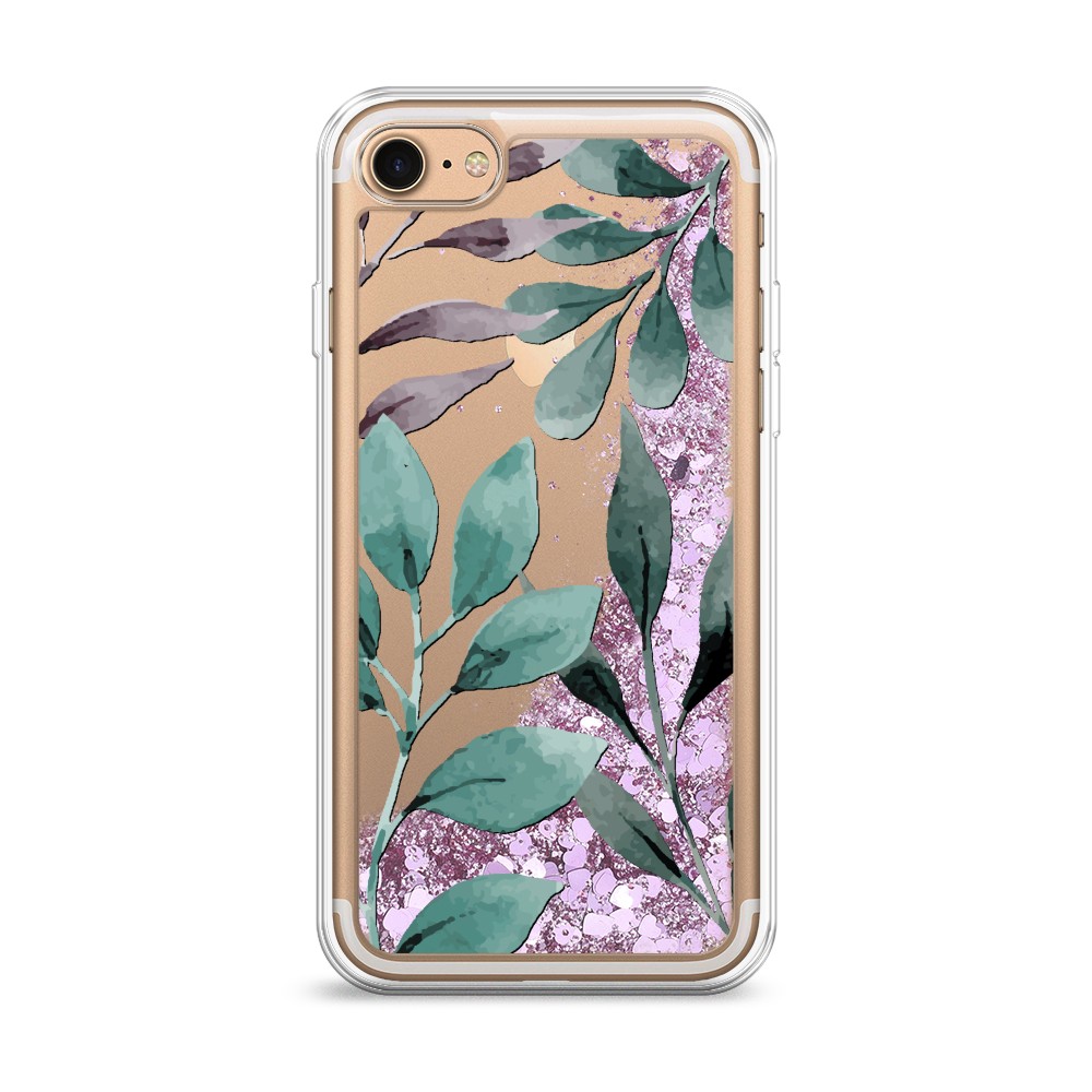 

Жидкий чехол с блестками "Листы цветов" на Apple iPhone 7, 10694-1