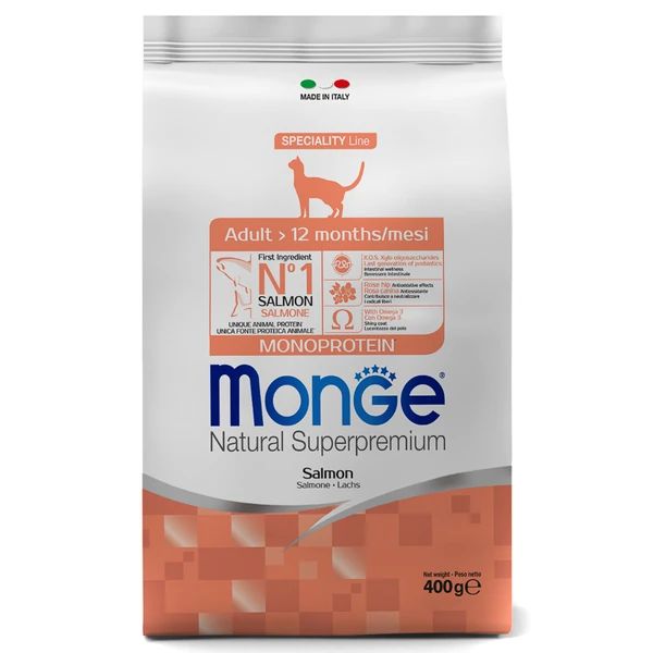 

Сухой корм для кошек MONGE SPECIALITY CAT ADULT SALMON с лососем, 0,4кг, Salmon