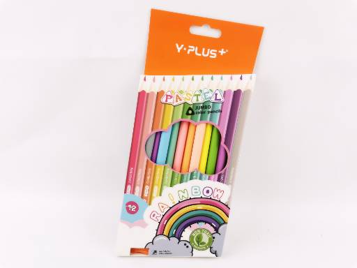 фото Карандаши цветные y-plus "ranbow pastel" pc200300, 12 цветов, утолщенные, с точилкой