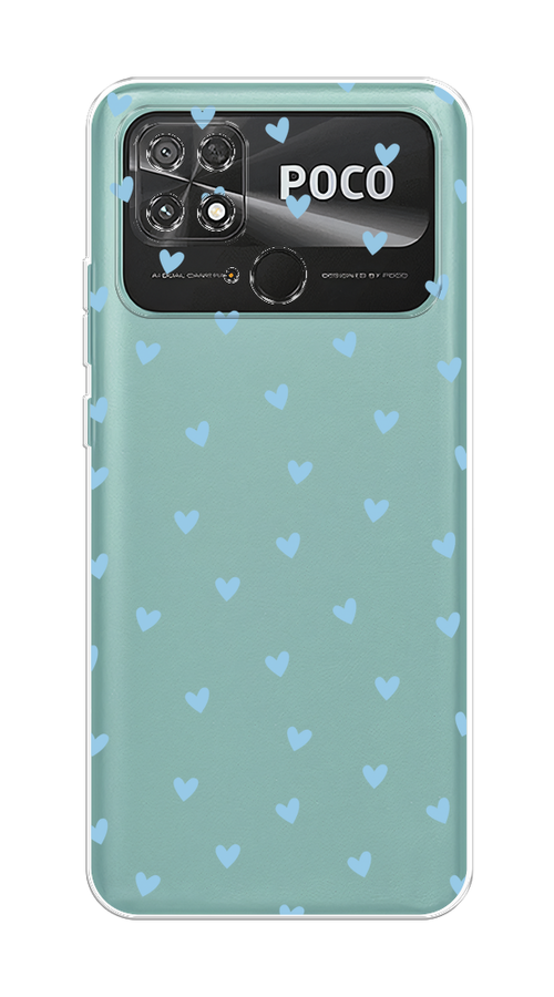 

Чехол на Xiaomi Poco C40 "Голубые сердечки паттерн", Голубой;прозрачный, 315850-1