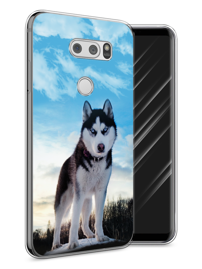 

Чехол Awog на LG V30 "Хаски 3", Белый;черный;голубой, 83050-2