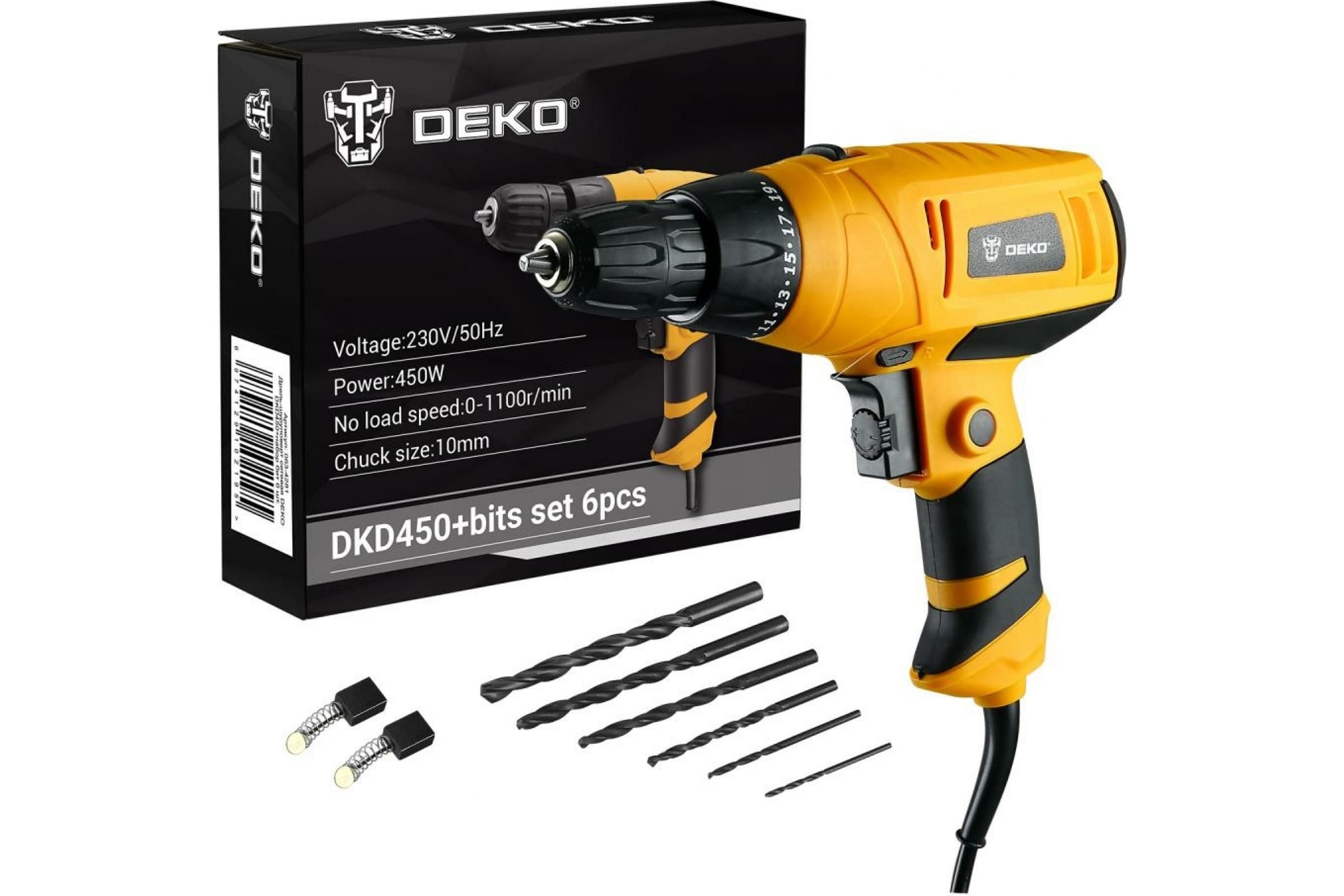 Сетевая дрель-шуруповерт DEKO DKD450 набор бит 6 шт 063-4281 330000₽