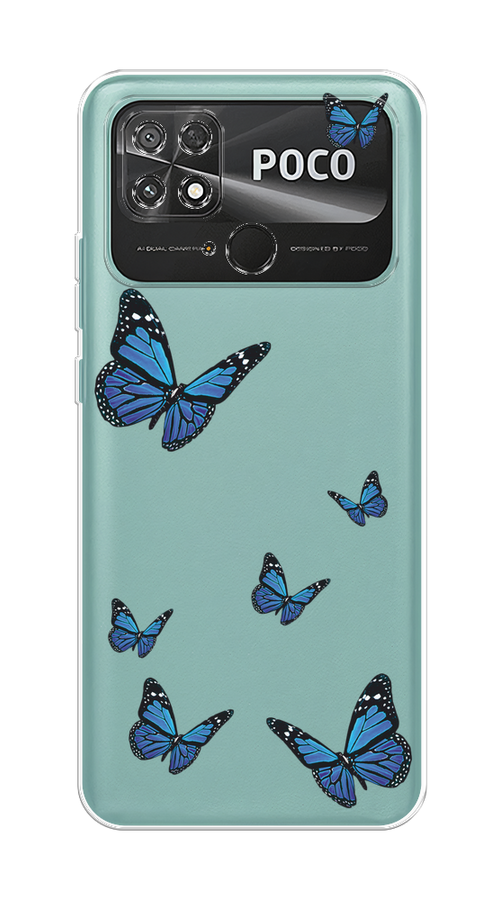 

Чехол на Xiaomi Poco C40 "Blue butterflies", Синий;черный, 315850-1