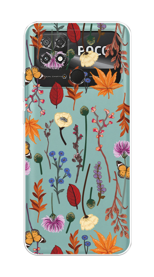 

Чехол на Xiaomi Poco C40 "Orange Purple flowers", Оранжевый;красный;розовый;желтый;прозрачный, 315850-1
